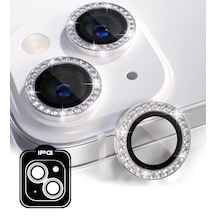 Apple Uyumlu iPhone 14 / 14 Plus İçin Ipg Kamera Lens Koruyucu - Taşlı - Gümüş