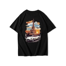 Brz Collectıon Brz Collection Unisex Oversize Eiffel Tower T-shirt Siyah