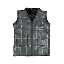 Lnleather Patchwork Içi Kürk-Dışı Süet Hakiki Deri Biye Detaylı Yelek Siyah