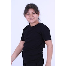 Fyk Kids Baskısız, Düz Bisiklet Yaka Kız Çocuk Tişört Siyah