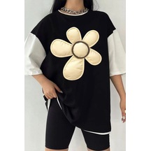 Startmore Çift Renk Papatya Baskılı Unisex Tshirt Beyaz