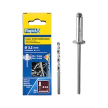 Rapid Kör Perçin Universal Alüminyum, 50 Adet Matkap Ucu Dahil, 3,2 X 8 Mm, 5000383