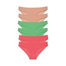 6 Adet Süper Eko Set Likralı Kadın Slip Külot Ten Yeşil Fuşya Standart