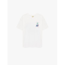 Koton Stitch Lisanslı Kısa Kollu Pamuklu Arkası Baskılı Oversize Tişört Ekru 6sal10110ık Ekru