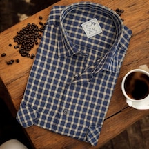 Linen Keten Klasik Kısa Kollu İki Cepli Kapaklı Mavi Baba Gömleği Regular Kalıp -10280 Mavi