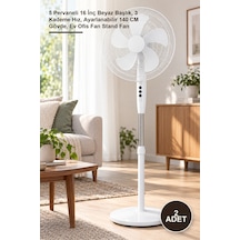 2 Adet Ayaklı Vantilatör 5 Pervaneli 16 İnç Beyaz Başlık, 3 Kademe Hız, Ayarlanabilir 140 Cm Gövde, Ev Ofis Fan Stand Fan 1