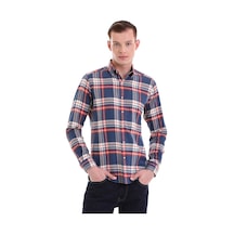 Hatemoğlu Lacivert Slim Fit Kareli 100% Pamuklu Düğmeli Yaka Uzun Kollu Kl Lacivert