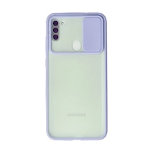 Samsung Uyumlu Galaxy A11 Kılıf Palm Buzlu Kamera Sürgülü Silikon - Lila Çok Renkli