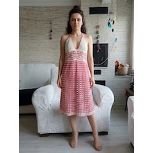 El Örgüsü Plaj Elbisesi Pembe-krem