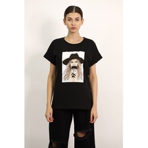 Gabria Kadın Baskılı T-Shirt Siyah (512161954)