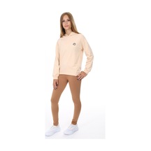 Toontoy Kids Toontoy Kız Çocuk 2'li Takım Baskılı Kapüşonlu Düşük Omuz Sweatshirt & Basic Düz Tayt Bej