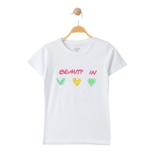 Essu Beauty Baskılı Kız Çocuk Kısa Kollu Beyaz Tişört