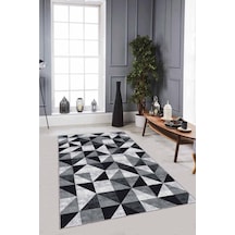 Siyah Geometrik Kaymaz Taban Makinede Yıkanabilir Halı Pr04n11