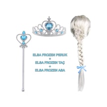 Örgülü - 468 - Karlar Ülkesi Frozen Elsa Peruğu Tacı Ve Sopası - Csmo-tex - Çocuk Boy