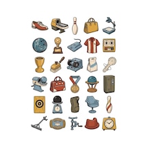 30 Adet Retro Bovling Ligi Sticker Seti - Laptop, Kılıf Ve Defter İçin Çok Renkli