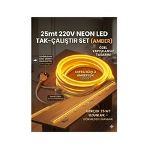 25 Metre Amber 220v Neon Led Şerit ,tak Çalıştır Set, Fişli Esnek Şerit Led, ,turuncu Led,mutfak,tezgah Ledi, Neon Led Şerit Işık ,ambiyans Işık Havuzu, Balkon, Teras Ve Ev İçin Dekoratif Led Amber