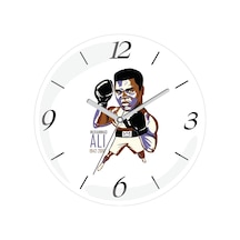 Muhammed Ali Boks Sessiz Akar Bombeli Gerçek Cam Duvar Saati Çok Renkli
