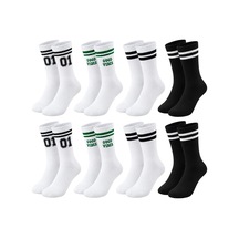Unisex Çorap Çizgili 8'li Set 07 Good Vibes Baskılı Siyah Beyaz Uzun Soket Spor Kolej Stil Çorap Çok Renkli, 39-44
