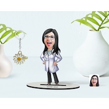 Kişiye Özel Kadın Doktor Karikatürlü 3D Ahşap Biblo Ve Isimli Gol