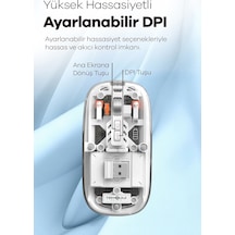 Bluetooth Usb Çift Modlu Sessiz Mouse, Şeffaf Mıknatıslı Kapaklı, Type-c Şarjlı, Dpi Ayarlı, Kablosuz 10m Çekim Mesafeli, Masaüstü Kısayol Tuşlu, Taşınabilir Şarjlı Mouse Beyaz Lisinya
