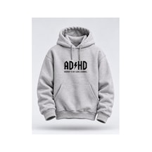 North Whiskers Adhd Esprili Baskılı Gri Melanj Unisex Hoodie Gri - 927250664 Gri - 927250664 Gri