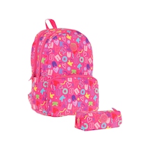 Kaukko Brokar Kalp Ve Kaukko Baskılı Pembe Kız Çocuk Okul Çantası Ve Kalemlik Seti Pembe