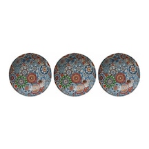 Metal Çerezlik Mandala Desen Renkli Dekoratif Servis Kasesi, Yuvarlak Sunum Tabağı 3'lü Set A