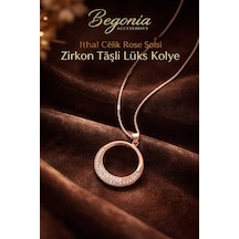 İthal Çelik Rose Gold Kolye Zincir Set Figürlü Zirkon Taşlı Paslanmaz Kararmaz Unisex 45cm+5cm Boy - 7 Rose Gold