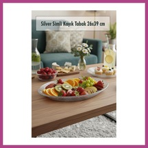 Gees Global Silver Simli Büyük Kayık Tabak Sunum & Servis Tabağı - 26,5 X 39,5 Cm Gbzs