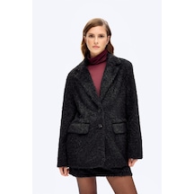 Quzu Tüylü Dokulu Oversize Blazer Ceket Siyah Çok renkli