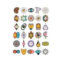 30 Adet Retro Duvar Saati Sticker Seti - Laptop, Defter, Ajanda İçin Çok Renkli