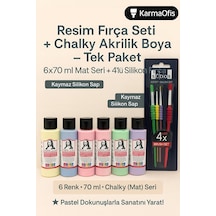 Resim Fırça Seti Silikon Saplı 4 Lü + Chalky Akrilik Boya Seti 6