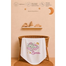 %100 Pamuk İsimli Kız Bebek Battaniyesi 80x80 Cm Çift Kat Penye Organik Baskılı İsme Özel Bebek Battaniyesi Bebek Hediyesi 2100b Ekru
