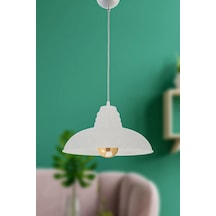 Tr Sıdney Büyük 32 Cm Çap Retro Rustik Model Modern Metal Beyaz Renk Sarkıt Cafe - Mutfak Tekli Avize Genel