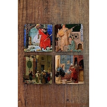 Doğal Taş Bardak Altlığı Uv Baskılı 4'lü Set Kaplumbağa Terbiyecisi - Stone Coasters Çok Renkli