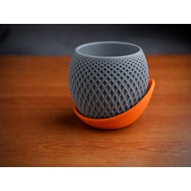 3d Baskı Küre Saksı - Kafes Dokulu İki Parçalı Dekoratif Saksı - Gri-turuncu Çok Renkli