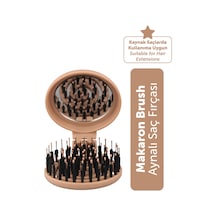 Beauty Makaron Extension Saç Fırçası - Kaynak Saçlara Özel, 3d Esnek, Aynalı, Çanta Boy Mocha