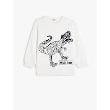 Koton Dinozorlu Sweatshirt Şardonlu Uzun Kollu Bisiklet Yaka Ekru 5wkb10220tk Ekru