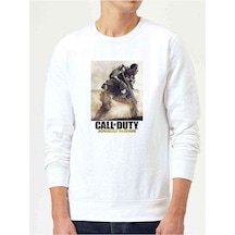 Call Of Duty5 Baskılı Beyaz Erkek Örme Sweatshirt