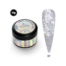 Momo Professional Ariel Builder Gel Nail Art İçin Protez Tırnak Jeli No.07 Şeffaf Holografik Mavi Mor Simli 10 Gr