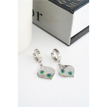 Kadın 316l Çelik Kararmaz Mineli Tüy Figürlü Küpe Seti - Gümüş