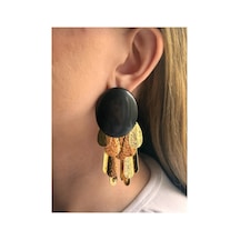 Lunarie Vintage Siyah Oval Taşlı Yaprak Sallantılı Küpe Altın