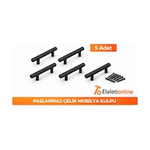 Elaletionline Paslanmaz Çelik Mobilya, Dolap, Çekmece Kulp 5 Adet 96 Mm Siyah - 819685935 Siyah