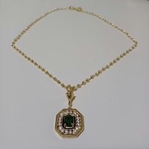 Yeşil Taşlı Gold Kolye 0469 - Koyu Yeşil