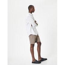 Koton Kumaş Şort Slim Fit Chino Düğmeli Katlı Paça Cep Detaylı Vizon 4sam40107hw