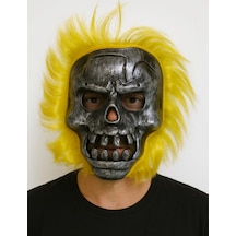 Wild Skull - Metal Kafatası Sarı Saçlı İskelet Maske 2 Yaş Mavi