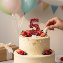 Kırmızı Sim Pasta Mumu Doğum Günü Mum 5 Yaş