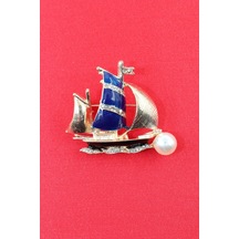 Gemi Broş. Yaka İğnesi Broş. Taşlı Tasarım İncili Gemi Broş. Kadın Broş. Erkek Broş. Broş. Unisex Gold