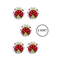 5 Adet Porselen Uğur Böceği Desenli Çocuk Odası Mobilya Kulpu Seramik Çekmece Dolap Düğmesi Çok Renkli