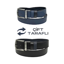 Süzer Deri 4 Cm. Çift Taraflı Spor Model Suni Deri Unisex Kot Kemer Lacivert/siyah Lacivert